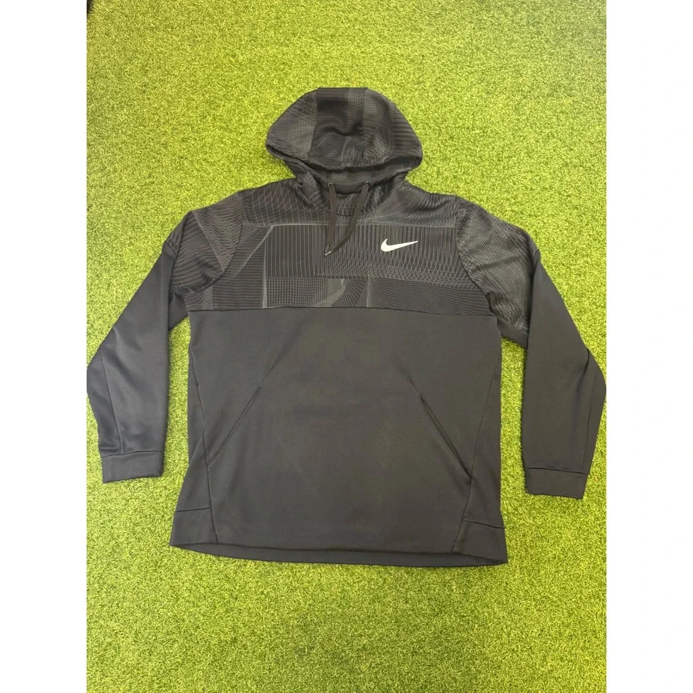 Nike Dri-FIT Mens XL Black Geometric Pattern Pullover Hoodie Athletic Sweatshirt